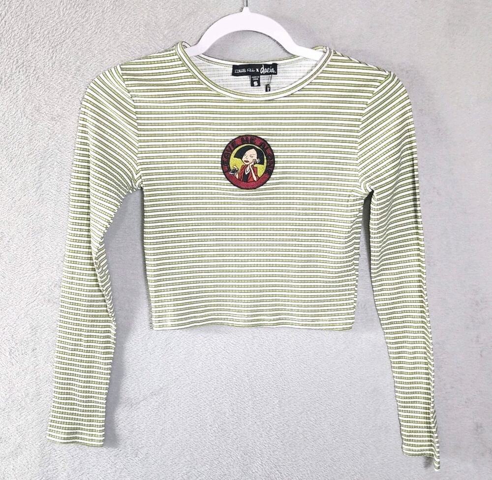 Dolls KILL X Daria Crop Top Long Sleeve Green Stripe Womens Size Small New